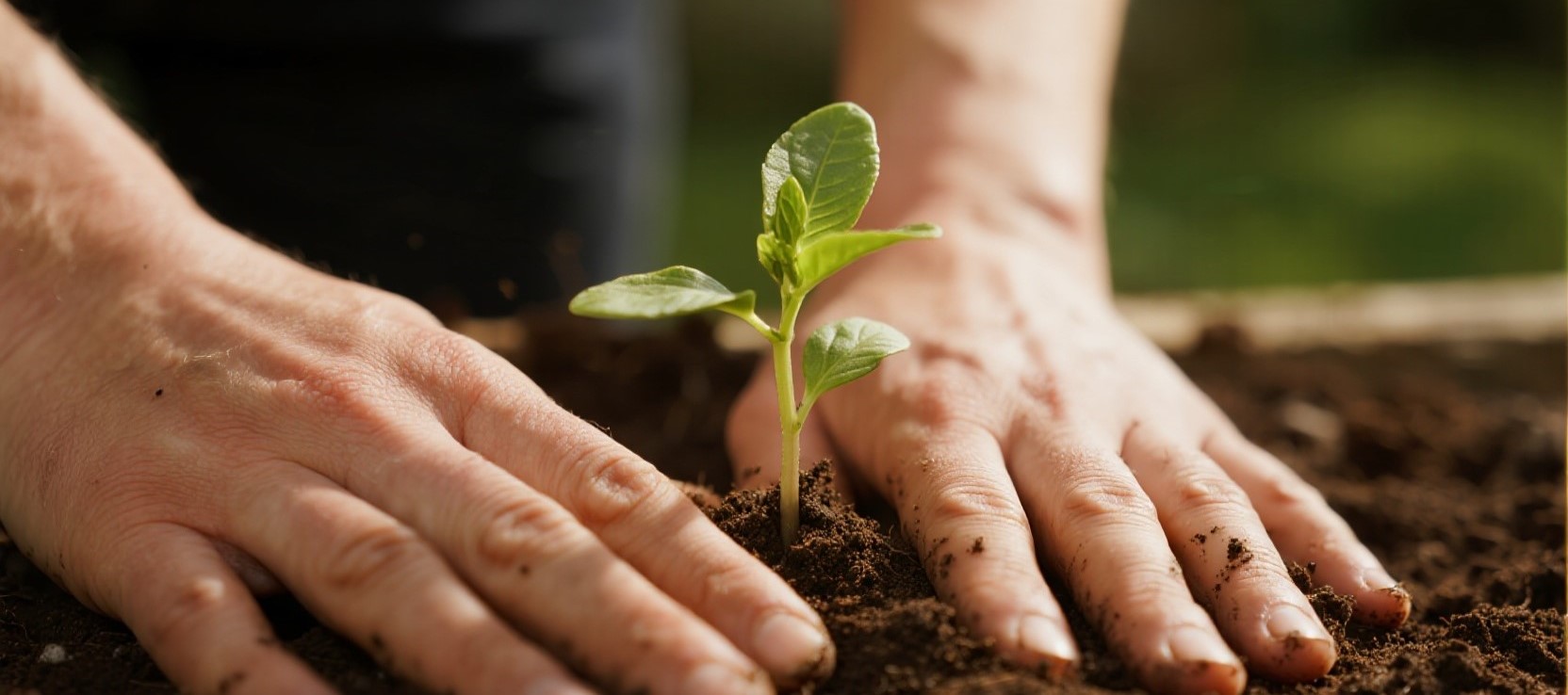 Hands planting seeds